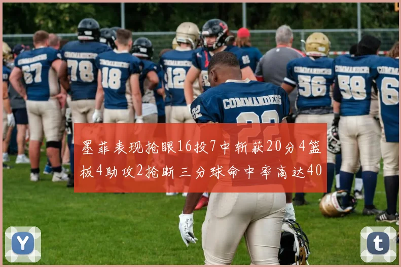 墨菲表现抢眼16投7中斩获20分4篮板4助攻2抢断三分球命中率高达40